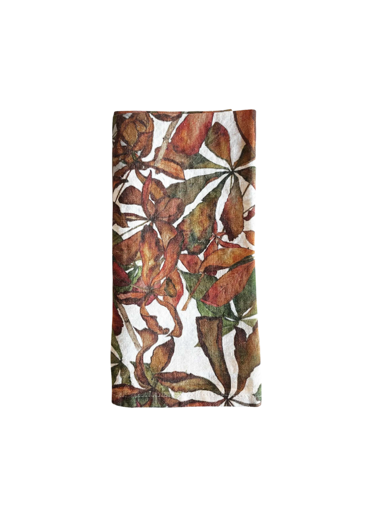 Autumn Leaves Horse Chestnut Linen Napkin