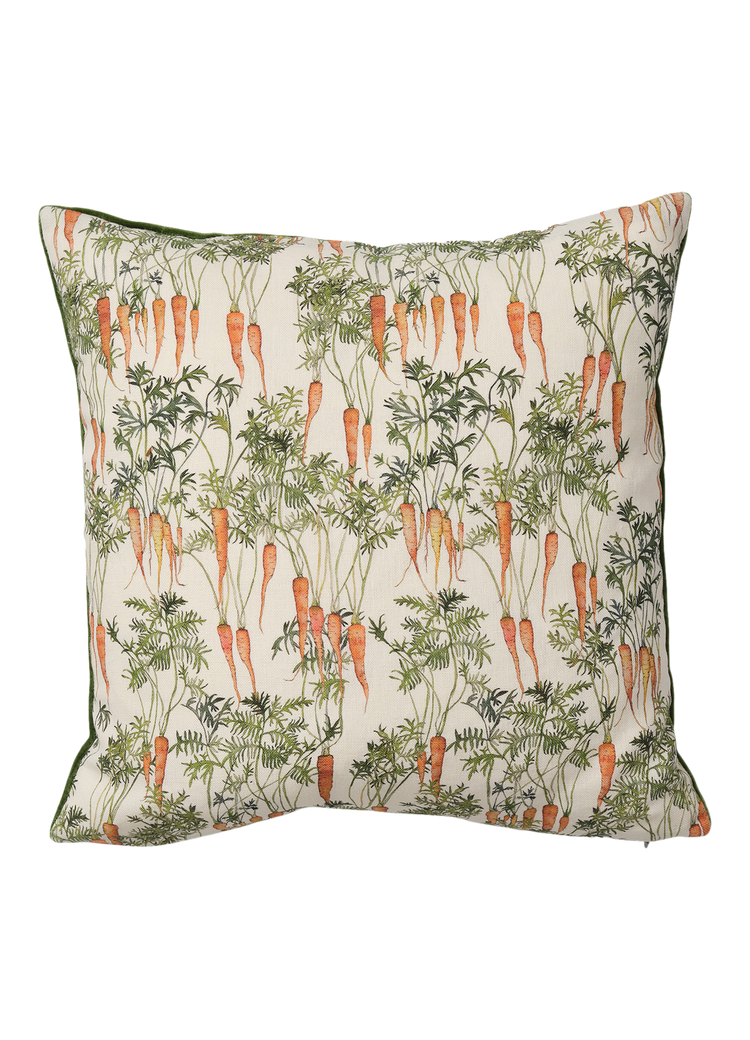 Wisteria Carrot Square Cushion with Green Velvet