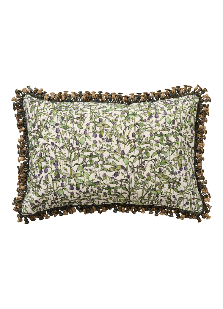 Rivermint Cushion with Green Onion Tassel Trim