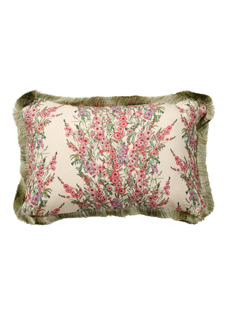 Sidalcea Rectangle Cushion with Mint Green Cotton Trim