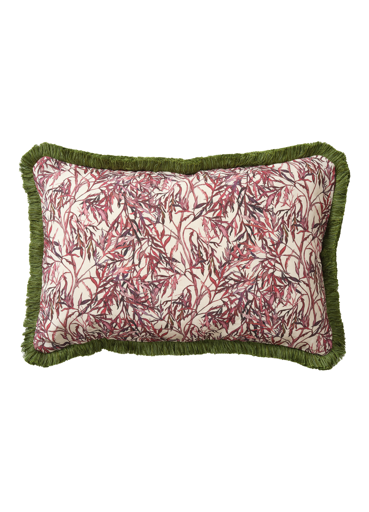 Elderflower Rectangle Cushion with Green Fringe