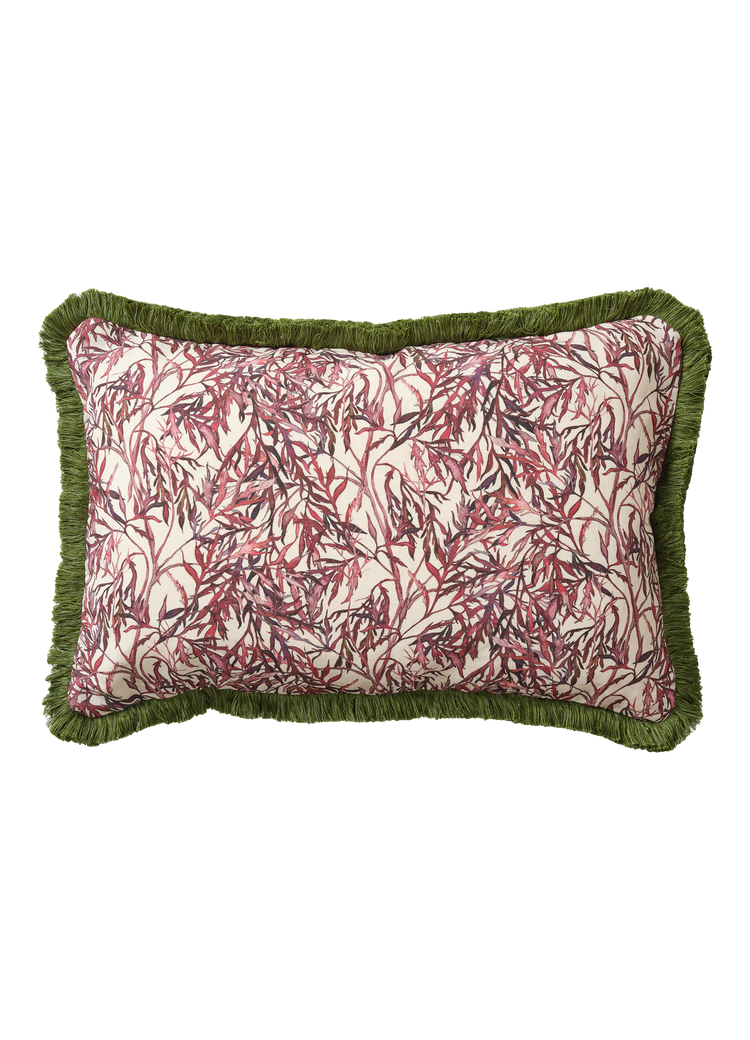 Elderflower Rectangle Cushion with Green Fringe