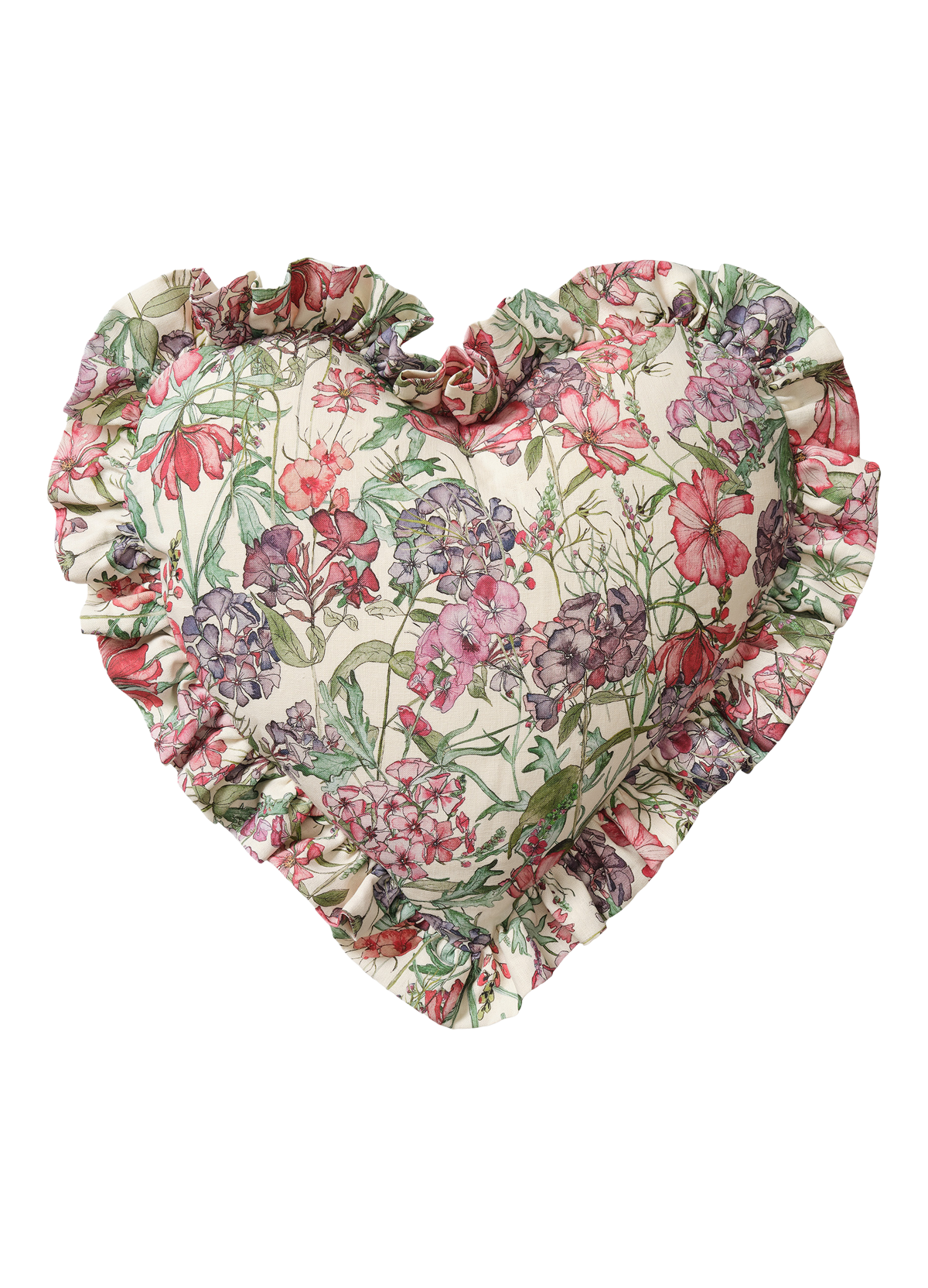 English Cutting Garden Medley Heart Cushion with Frill
