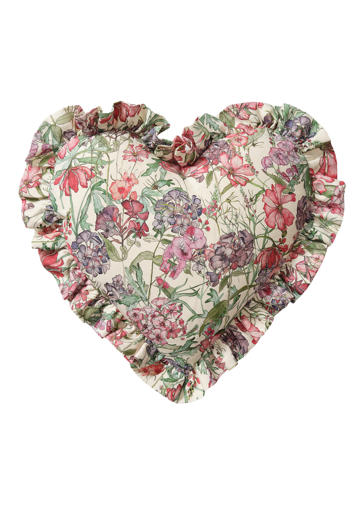 English Cutting Garden Medley Heart Cushion with Frill