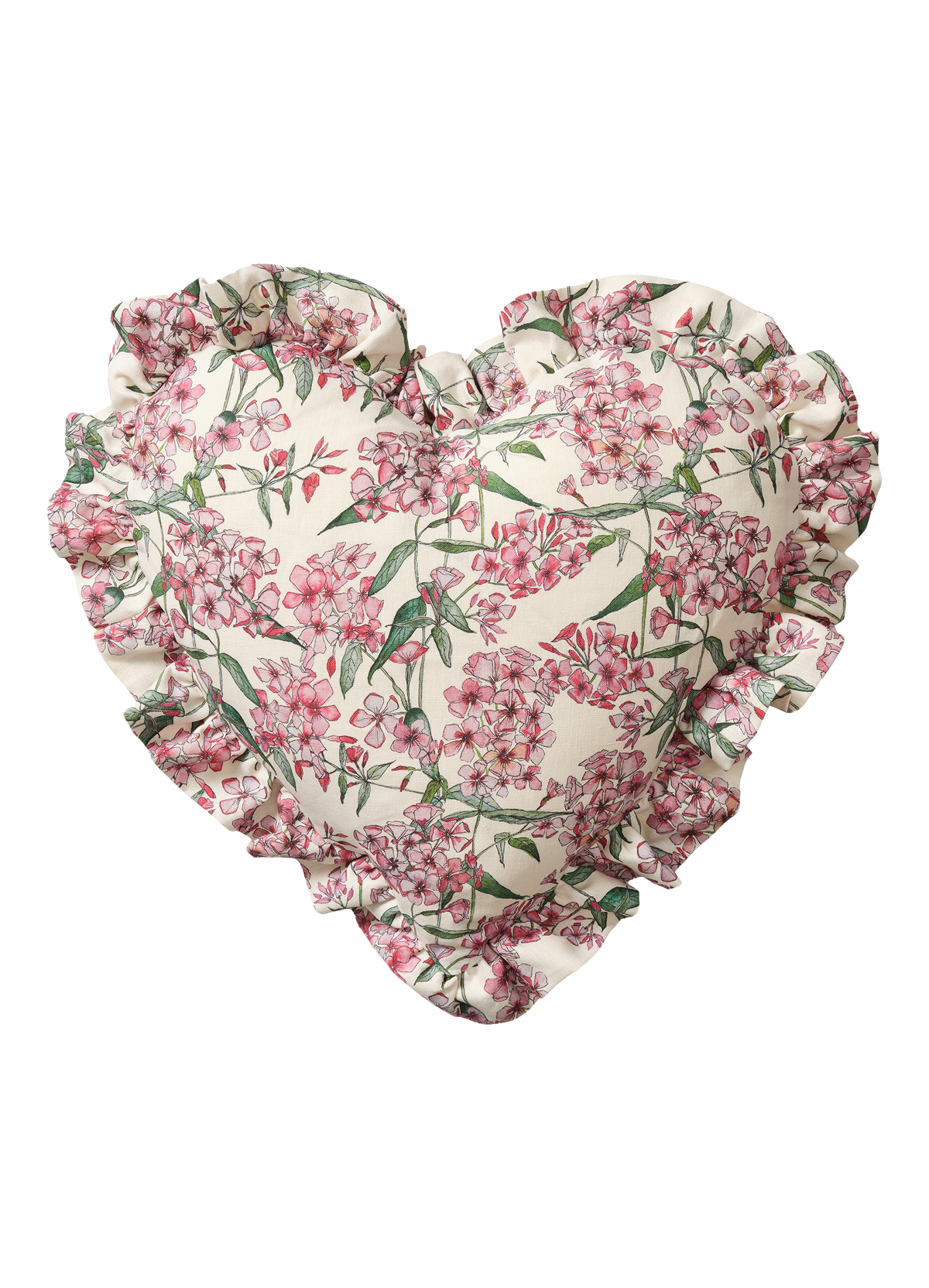 Pink Phlox Heart Cushion with Frill