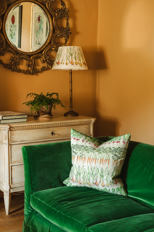 Veg Row Square Cushion with Green Velvet