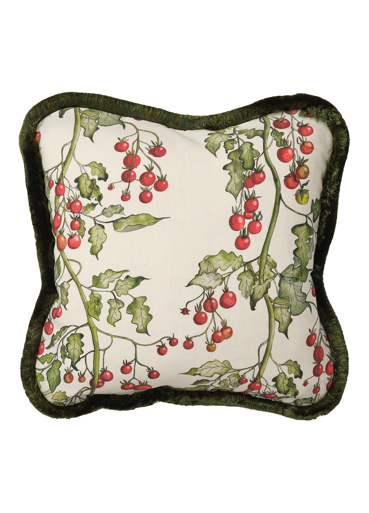 Tomato Vine Square Cushion with Silk Trim