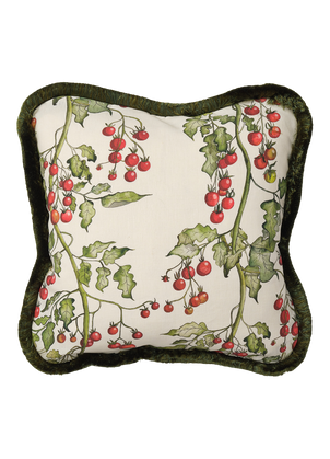 Tomato Vine Square Cushion with Silk Trim