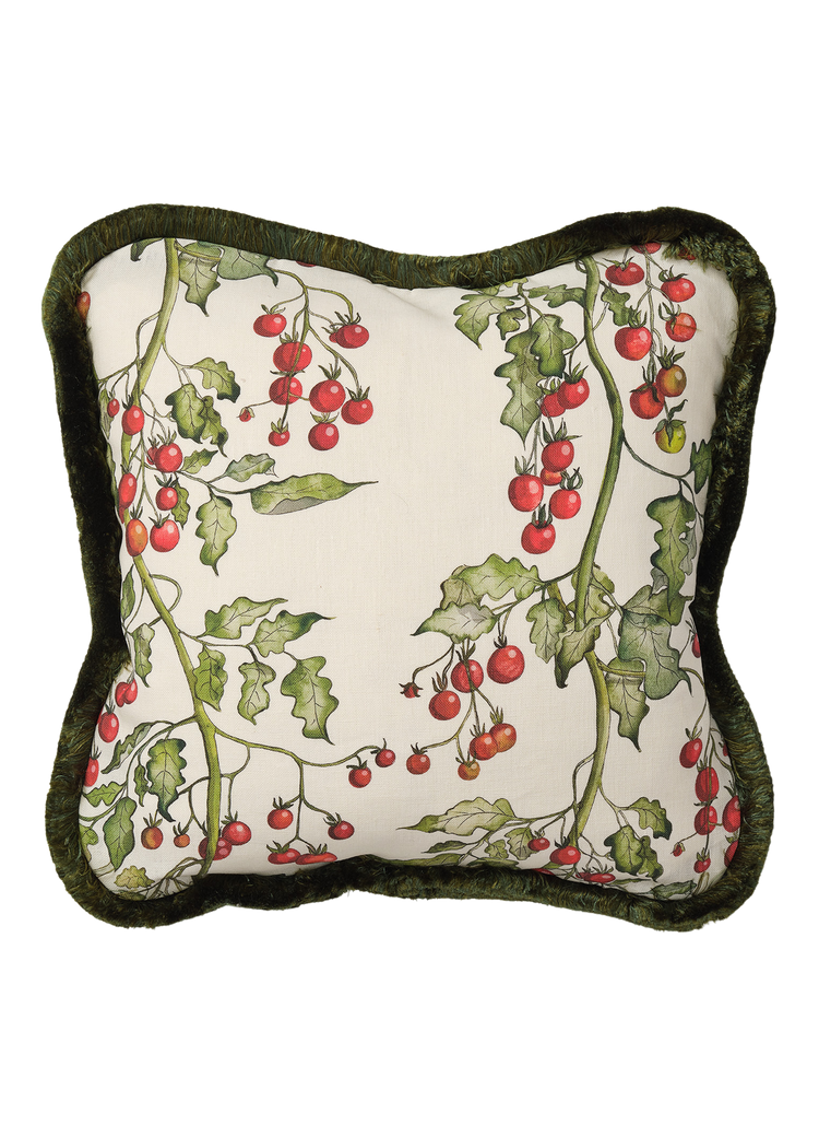 Tomato Vine Square Cushion with Silk Trim