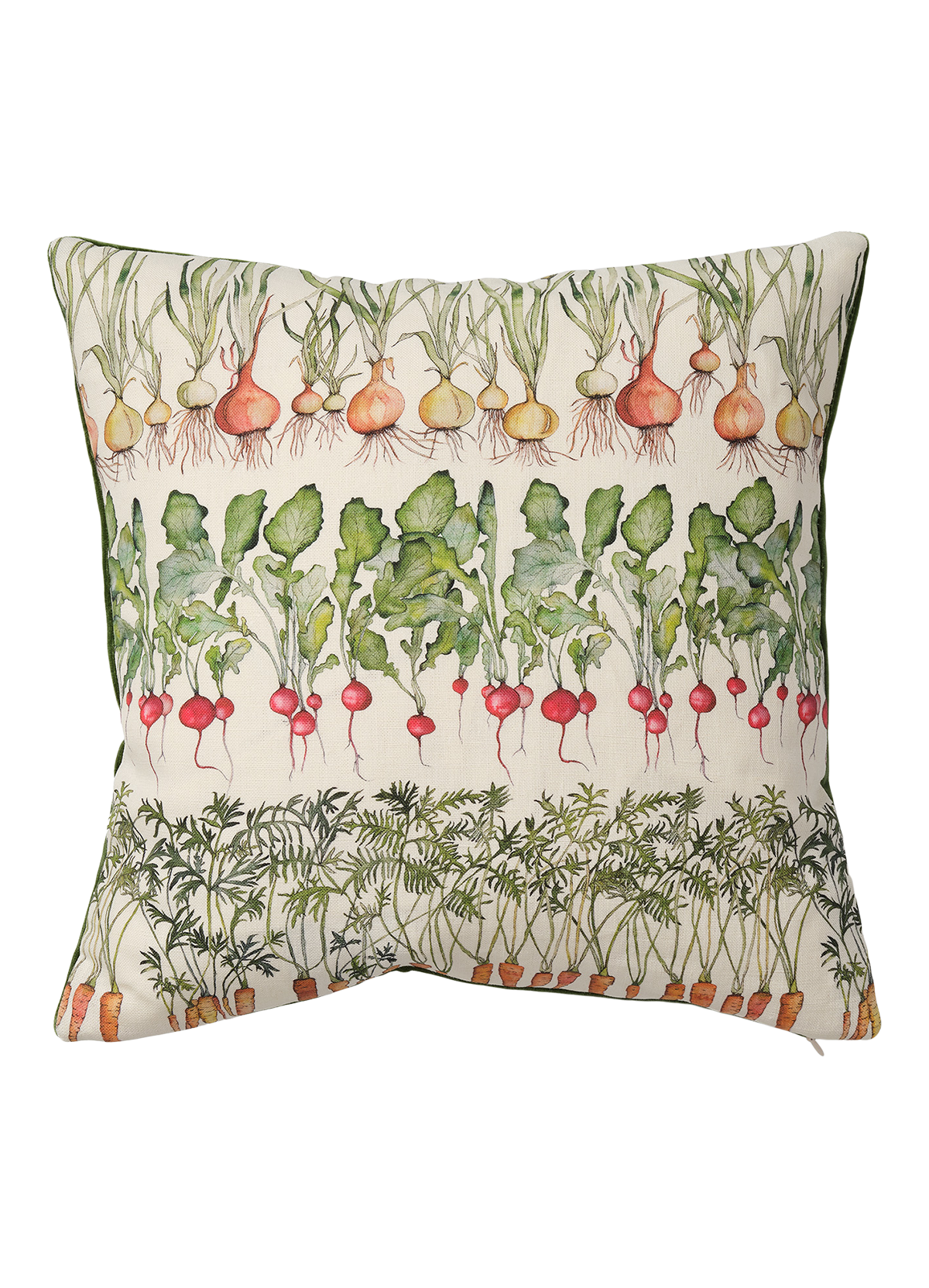 Veg Row Square Cushion with Green Velvet