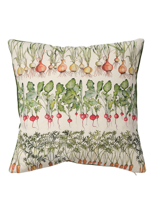 Veg Row Square Cushion with Green Velvet