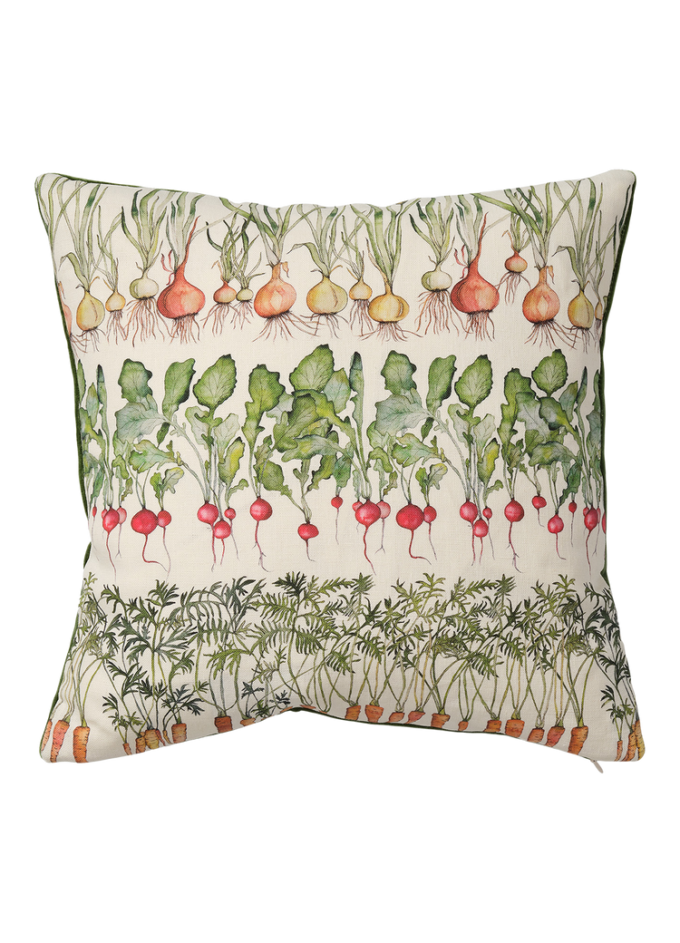 Veg Row Square Cushion with Green Velvet