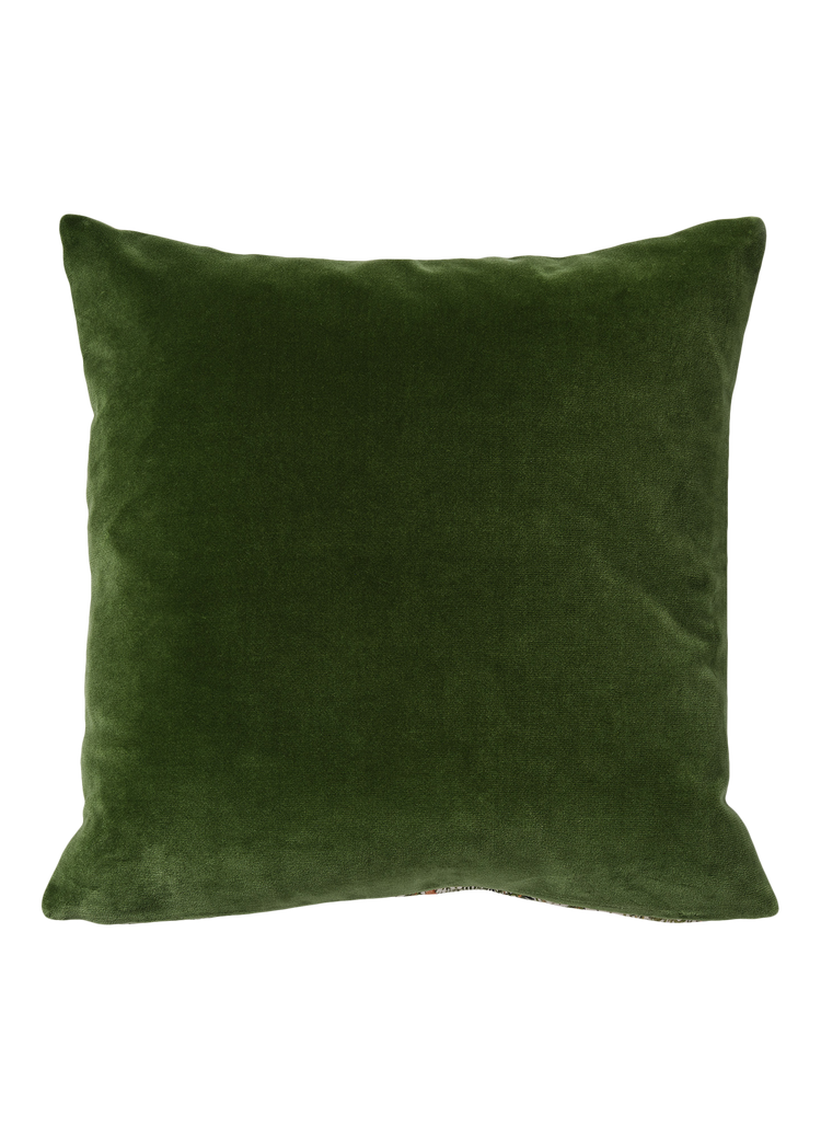 Veg Row Square Cushion with Green Velvet