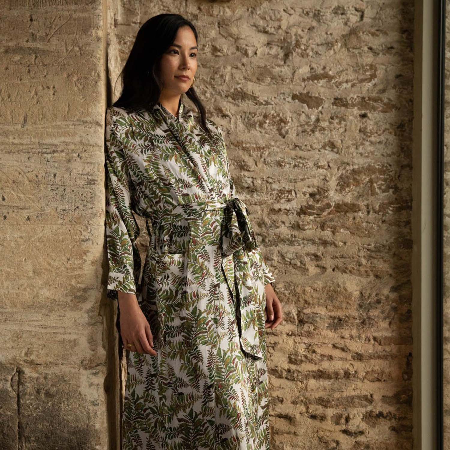 Silk Robe in Fern