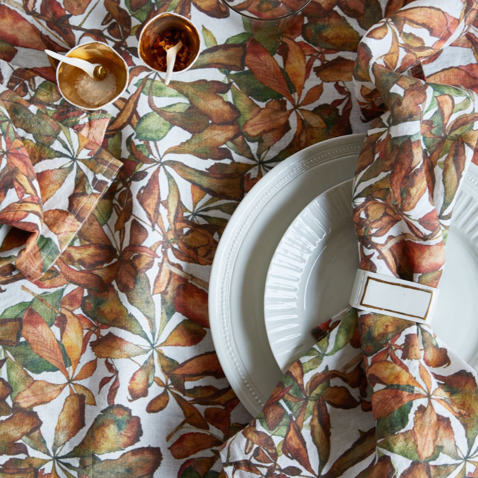 Autumn Leaves Horse Chestnut Linen Napkin
